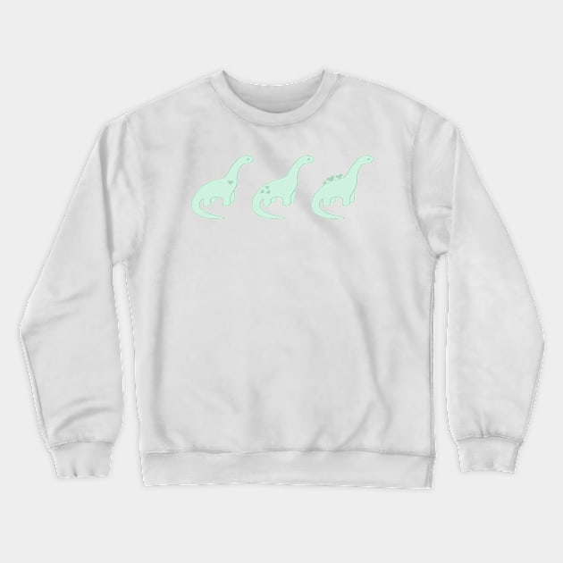 Mint Green Heart Dinosaurs (Green Background) Crewneck Sweatshirt by elrathia